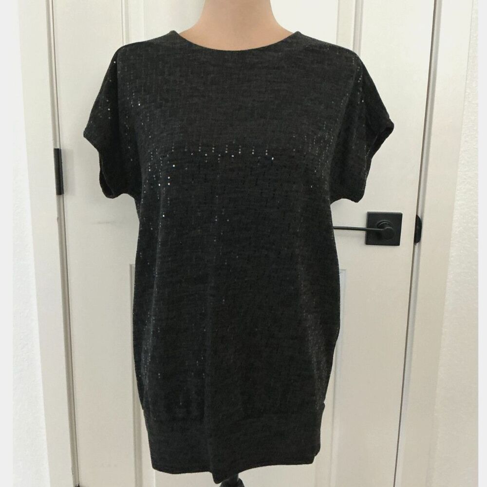 Buru & Judy Korean Black Metallic Embellished Longline Tunic Sweater